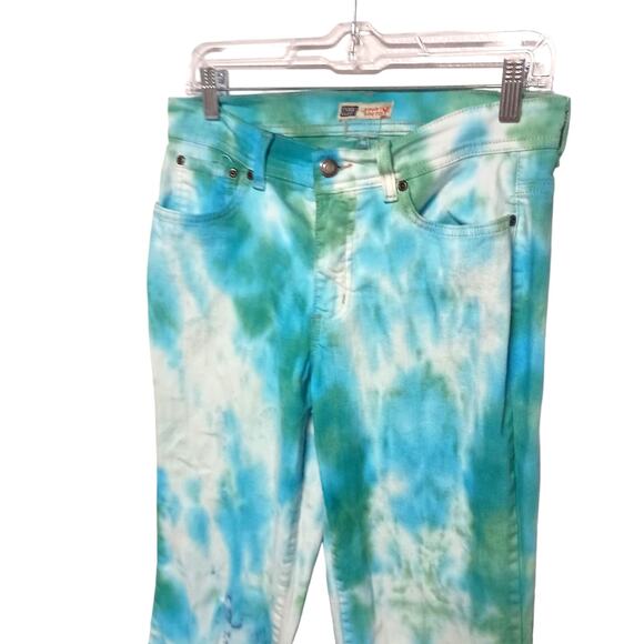 Custom Tie-Dyed Blue & Green Bootcut Stretch Denim Jeans - Size 30 - Picture 2 of 4